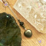Pyrite Heart & Lava Stone Pendant Necklace